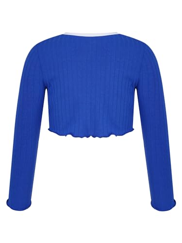 Hansber Kids Girls Lace-up Ribbed Ballet Dance Crop Top Cardigan Long Sleeve Shrug Sweater Ballerina Practice Warm Up Tops2