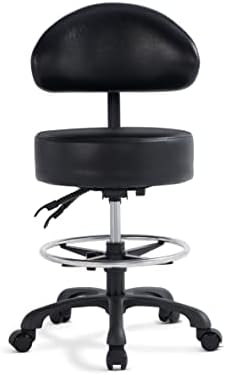 Lilfurni Swivel Rolling Stool Round Chair,Thick Sturdy Padding,Adjustable Stool with Wheels for Doctor,Medical,Massage Salon,Office,Shop(with New Back, Black)