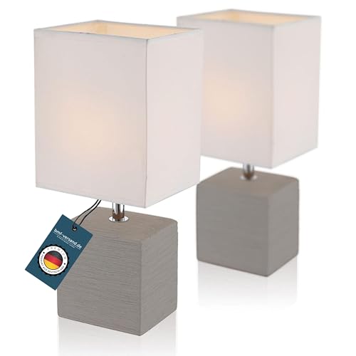 Nachttischlampe 2er Set Braun - Tischlampe Wohnzimmer Vintage Modern -...