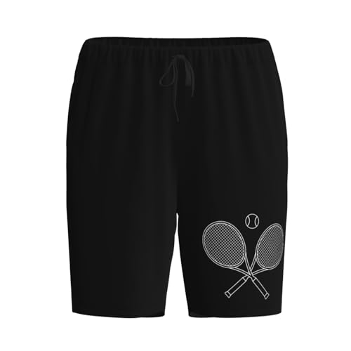 Crossed Racket and Tennis Pajama Shorts for Men, Men's Pajama Bottoms, Sleepwear for Summer2