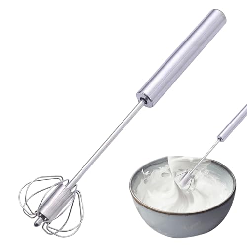 Batidor semiautomático de acero inoxidable - batidor de huevos para empujar, batidor antiadherente | Batidora de mano giratoria para batidor de huevo ideal para hacer espuma de leche Herramienta de