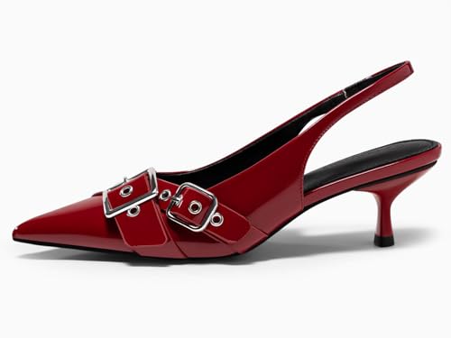 Image of Coutgo Womens Slingback Kitten Heels Closed Pointed Toe Pumps Studded Buckle Strap Party Dress Shoes