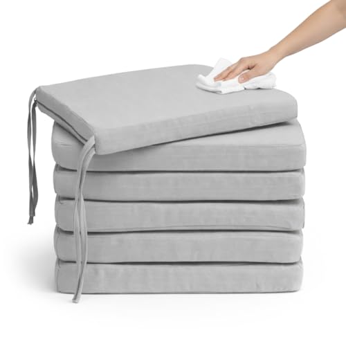 Pack 6 Cojín para silla 45x45x5 cm｜Repelente al agua y fácil de limpiar｜Con cintas de sujeción｜Funda con cremallera desmontable｜Uso interior y exterior｜Ideal para comedor, terraza, jardín u oficina