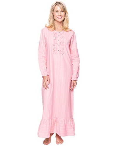 Long Nightgowns For Women Flannel Nightgown - Stripes Pink - Medium #TOP26