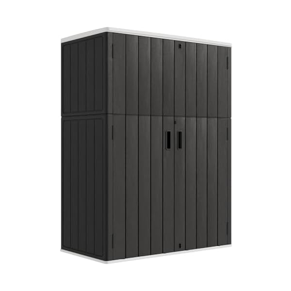   KINYING-Outdoor-Storage-Cabinet-Waterproof-57-Cuft-Resin-Vertical-Outdoor-Storage-Shed-for-Patio-Furniture-Garden-Tools-Pool-Accessories-Mower-Storage-Black