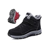 Winter Boots for Women Warm Fleece Lined Sneakers Comfortable Ankle Booties Outdoor Hiking Boots for Women Casual Fashion Lace-up Sneaker Non-Slip Shoes with Hook Loop (Black, US, Adult, Women, 10, Numeric, US Footwear Size System, Medium)