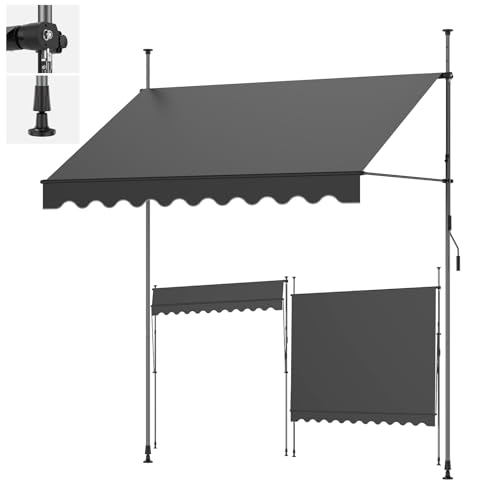 Ezkamfort Klemmmarkise 150 x 120 cm, Markise Balkon Ohne Bohren, mit Handkurbel Alu-Markise UV-Beständig Höhenverstellbar & Wasserabweisend | Sonnenschutz Für Laden, Terrasse & Garten