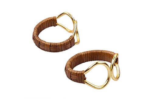 Top Rated Classic Touch Decorium Rattan Wrapped Napkin Rings with Gold Links, Set of 4
