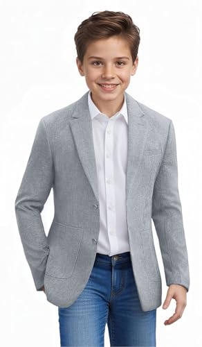 Boys Blazer Classic Kids Jacket for Boy Grey Casual Sport Coat Western Formal Wedding Prom Party Suit Blazer Size 6