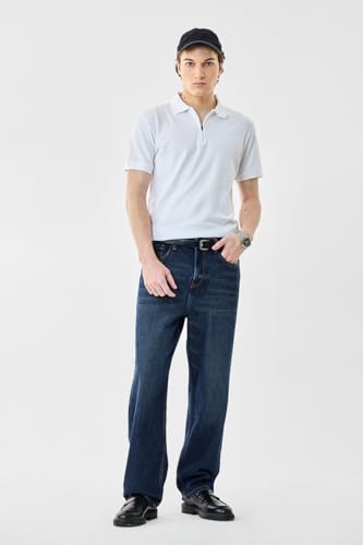 Image of SNITCH Men Polo T-Shirt | Modern Zip Closure & Textured Weave Design | 100% Cotton Breathable Fabric & Regular Fit Minimalist Style, Versatile Casual Wear