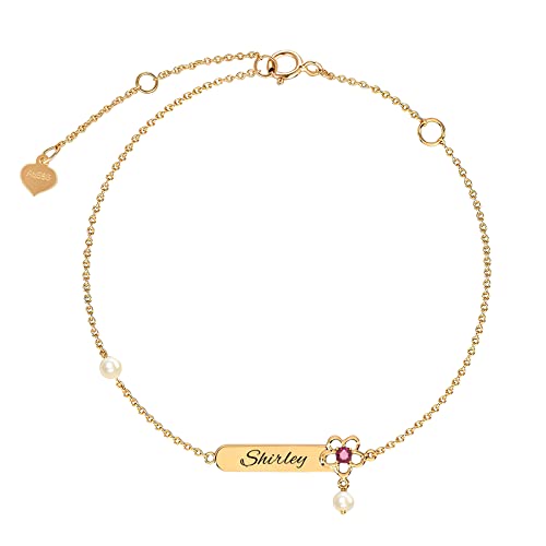 10K/14K/18K Real Gold Custom Name Bracelet Unique Gifts For Women Girls With Flower Birthstone Customized Engravable Letter Nameplate Personalized Id Gift, Customizable Fill Names Bracelets Jewelry #TOP28