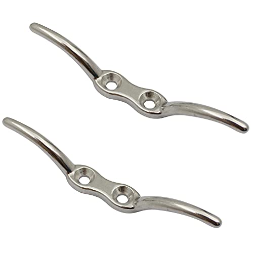 Lasenersm 2 Pieces Flagpole Cleat Hook Flagpole Rope Cleat Hook Stainless Steel Boat Flagpole Rope Cleat Hook Boat Mooring Cleats Flagpole Accessories For Boat Yacht(Sliver, 4 Inch) #TOP26