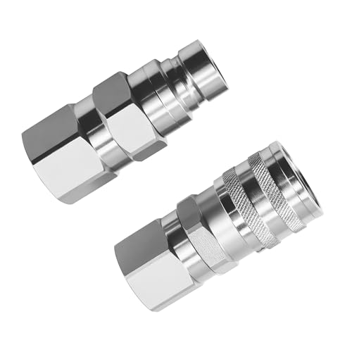 Image of 1 /2'' NPT Flat Face Hydraulic Quick Couplers Set Compatible with Bobcat Skid Steer and Other Hydraulic Equipment, ISO16028 Standard
