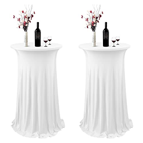 Boshen Round Spandex Cocktail Tablecloth with Skirt - Stretch Fitted Covers for High Top Table, Bar, Wedding, Party & Banquet Decor (24 x 43 Inch, White) by Boshen - Used condition - US$19.63