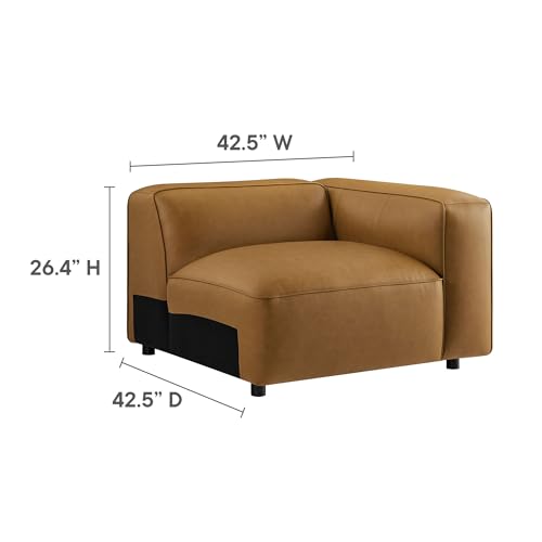 Image of Modway Auren Vegan Leather 3 Piece Modular Sofa in Camel - Faux Leather 3 Seater Couch - Comfy Mid Century Modern PU Leather Sofa for Living Room, Apartment, Loft