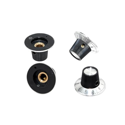 RuiJOTWAT 4er-Pack, Schwarz mit Chrom-Oberseite, Vintage-Gitarrenverstärker, Top Hat-Reflektorknopf für Gitarrenverstärker, Effektpedal