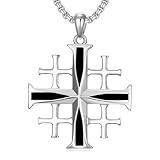 HARMONY BOLA Jerusalén Cruz Collar de Plata de Ley 925 Negro Ónix Cruz Colgante Joyería Religiosa para Hombres Marido Cumpleaños