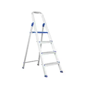 Homace Elpha Ladder Strong Heavy Duty 4 Step Foldable Durable Aluminium Wide Ladder for Home Anti Non Skid Indoor Outdoor Use Smart Plateform 3 Year Warranty (4 Steps, Orange and Silver)