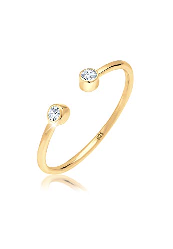 Elli Ring Damen Solitär Statement mit Kristalle in 925 Sterling Silber vergoldet