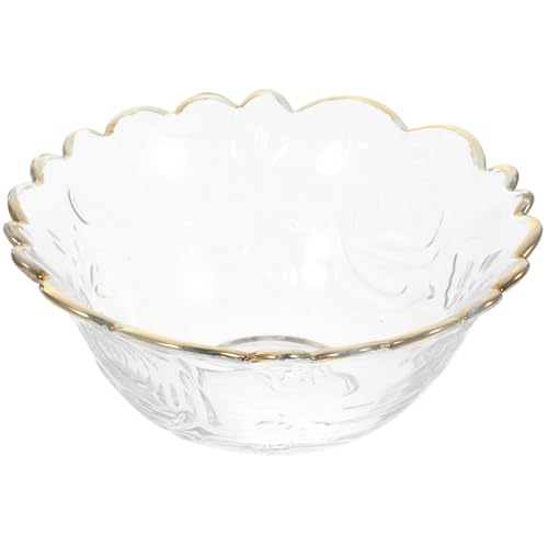 HOMSFOU Tazón de Vidrio Grande para Postres y Frutas Borde Dorado, Cuenco Japonés para Servir, Apto para Alimentos, Adecuado para Uso Doméstico y Entretenimiento, 1 Pieza