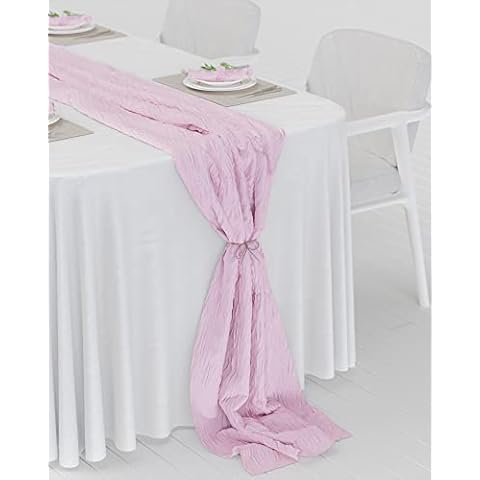 AirsFish Cheesecloth Table Runner 10Ft, 35x120inch Table Runner No Shrinkage Soft Reusable for Wedding, Bridal Shower, Baby Shower, Birthday Party -Dusty Pink Cover