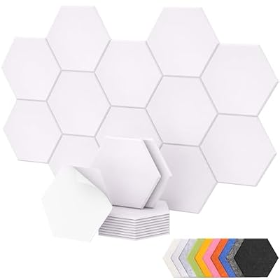 12 Pack Self-adhesive Hexagon Acoustic Panels, TONOR 12"x 10"x 0.4" High Density Sound Proof Panel for Walls, Sound Deadening Insulation Treatment Foam Panel for Recording, Podcasting, Streaming White