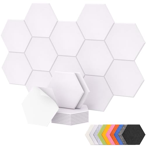 Image of 12 Pack Self-adhesive Hexagon Acoustic Panels, TONOR 12 inchx 10 inchx 0.4 inch High Density Sound Proof Panel for Walls, Sound Deadening Insulation Treatment Foam Panel for Recording, Podcasting, Streaming White