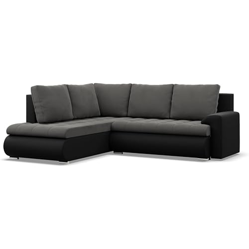Mebligo - Ecksofa mit Schlaffunktion und 2 Bettkasten Dunkelgrau + Schwarz 230x89x200 (BxHxT) FORESTA - Links Eckcouch, Sofas & Couches, Couch L Form, Cauchsofa, Sofa Wohnzimmer, Ecke Sofa