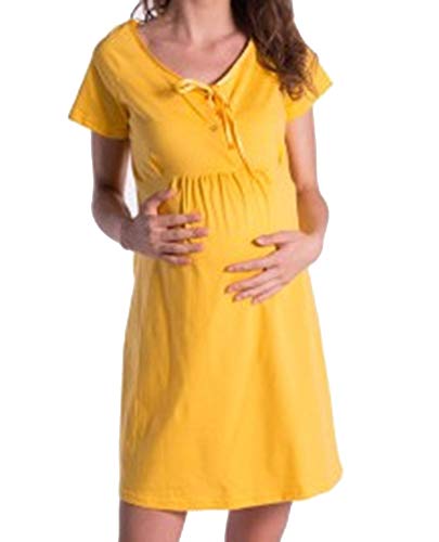 Vestido de Maternidad de Color sólido de Maternidad de Manga Corta Amarillo M