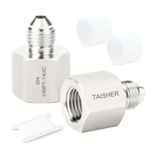Image of TAISHER 2PCS Forging of 304 Stainless Steel JIC Flare Tube Fittings, 1 /4 inch JIC Male x 1 /4 inch NPT Female, Half Union