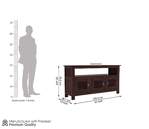 Image of Solid Sheesham Wood Wooden Sideboard Storage Cabinet & Chest of Drawer : Ideal for Living Room and Bedroom with 3-Shelf Storage (Hurtado, Walnut Finish)