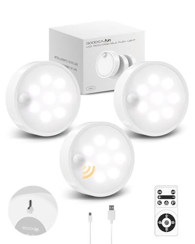 Motion Sensor Puck Lights with Remote,1200mAh Rechargeable LED Under Cabinet Lighting Dimmable Under Cabinet Light Wireless with Magnet Stick on Light for Kitchen,Wardrobe,Closet(White)3 Pack
