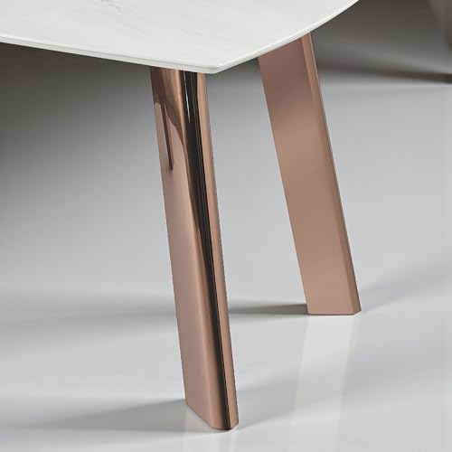 Image of The Attic Modern Dining Table, White Faux Marble Top & Polished Rose Gold /Copper Metal Legs, Rectangular 6 Seater Dining Table Kitchen or Office Table