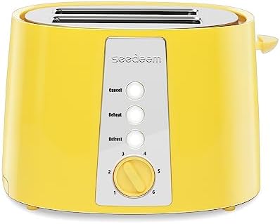 SEEDEEM Toaster 2 Slice, Extra Wide Slot Toaster, 6 Shade Settings, Bread Toaster with Cancel, Defrost, Reheat Function, Extra Wide Slots for Waffle or Bagel, Removable Crumb Tray, 900W, Lemon Yellow