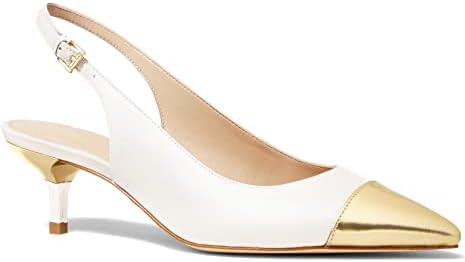 Women's White Pumps Pointed Cap Toe Slingback Kitten Low Heels Wedding Dress Shoes