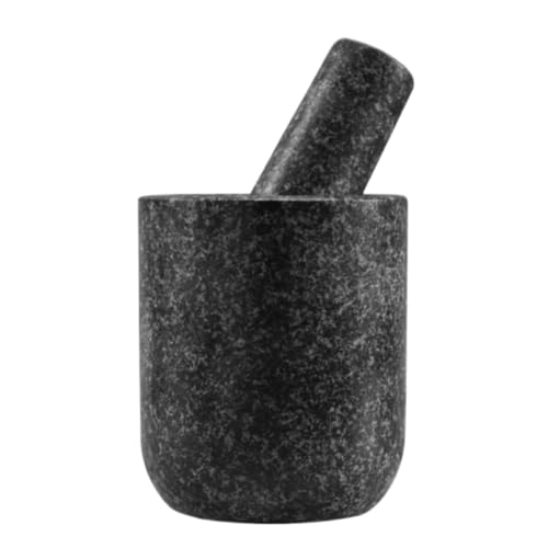 TOTIKI Mortero y Mano Molinillo Doméstico, Olla De Trituración Profunda Y Elevada, Juego Mortero For Triturar Ajo Set Cocina(Black,13x15cm)