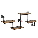HEONITURE Industrial Pipe Shelving, Pipe Shelves with Wood Planks, Floating Shelves Wall Mounted,...