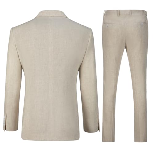 Linen Suit for Men 2 Piece Slim Fit Casual Beach Wedding Summer Groomsmen Linen Blazer Pants Suit Set2