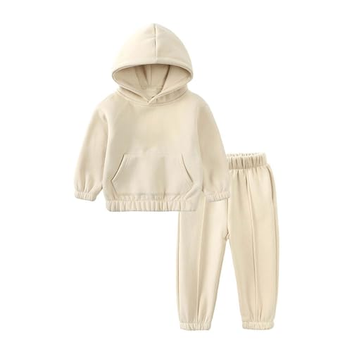 Kids Outfit Soft Cotton Warm Crewneck Long Sleeve Hooded Solid Color Sweatshirt Sweatsuit For Boys Or Girls Baby
