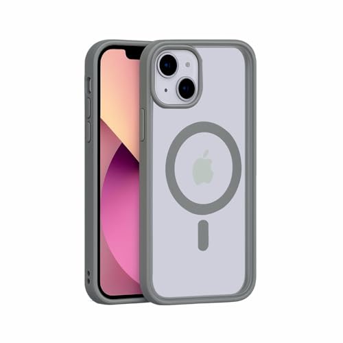 Image of AIBEX Clear Mag-Saf Case for iPhone 13 | Strong Magnetic Lock, Anti-Yellowing Transparent Back, Military-Grade Drop Protection, Slim Lightweight Cover with Camera Guard - Grey