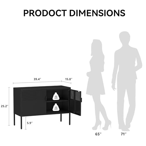 Image of COFaR TV Stand for TVs up to 75 Inch, 40''L Media Console with Ventilation Doors, Metal Entertainment Center with Adjustable Shelves & 120Lbs Storage for Living Room & Bedroom, Black