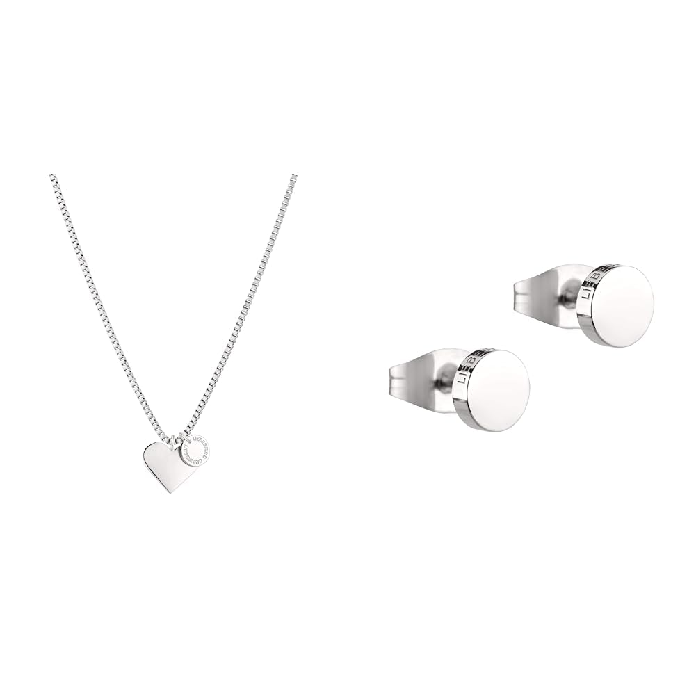 Liebeskind LJ-0503-N-45 Damen Collier Herz Edelstahl Silber 45 cm One Size & TIME & JEWEL Ohrstecker LJ-0483-E-05 Silber