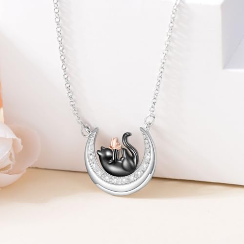 Diamond Black Cat Necklace 925 Sterling Silver Cute Animal Pendant for Women Jewelry Gifts for Anniversary2