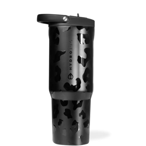 Image of HydroJug Sport - Stainless Steel Tumbler with Straw, Vacuum Insulated, 32oz Leakproof Water Bottle, Ergonomic Design, Reusable, Dishwasher Safe, Rubber Base, Durable for Gym or Outdoors, Black Leopard