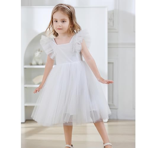 Image of Tutu.kk Toddler Girls Vintage Party Dress Ruffled Sleeve A-Line Tulle Flower Girl Dresses for Wedding,Birthday
