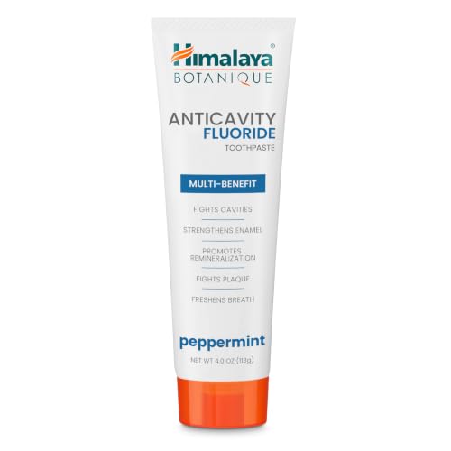 Himalaya Botanique Anticavity Fluoride Toothpaste Fluoride with Multi-Benefit Support Fights Cavities Strengthens Enamel Promotes Remineralization Peppermint Flavor 4 oz