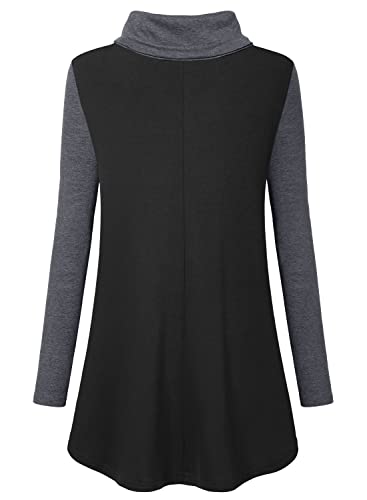 Bulotus Fall Sweaters for Women 2025 Cowl Neck Asymmetrical Long Tunics for Leggings Vacation Travel Tops with Pockets