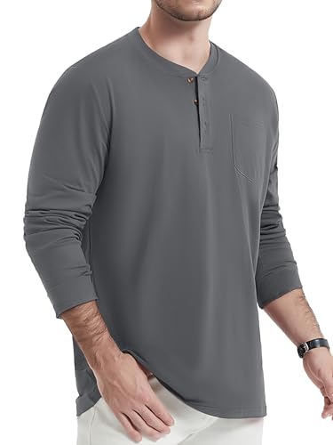 TACVASEN Men's Cotton Henley Shirts Long Slevee 3-Button with Pocket Moisture Wicking Casual Shirts3