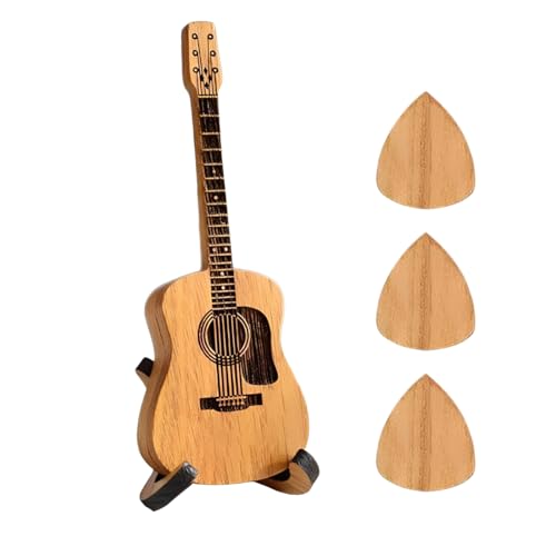 ARHZ Holz-Plektrumbox Für Akustikgitarre,Holz Gitarren Plektren Plektrum E Gitarre,Wooden Acoustic Guitar Picks Box,Gitarrenplektrenhalter Mit 3 Gitarrenplektren,FüR E-Bass, Gitarre,Holzfarbe
