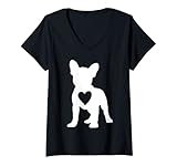 Femme Aimer les chiens français Coeur Bouledogue français Propriét T-Shirt avec Col en V